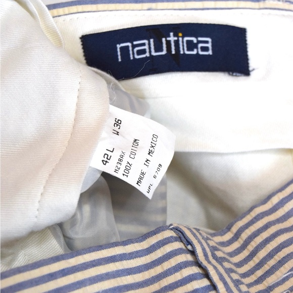 Nautica Seersucker Trousers blue and white stripes 100% cotton 42L - Picture 4 of 8